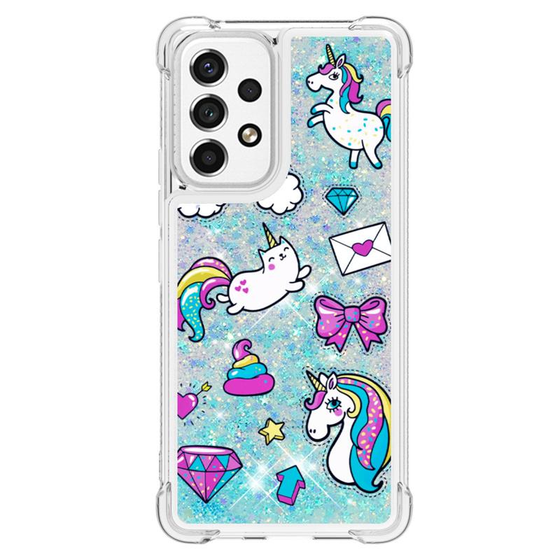 Glitter Liquid Sequins Quicksand Phone Case For Samsung Galaxy A53 A13 A23 A33 A73 5G A03s Case Cartoon Animal Shockproof Cover