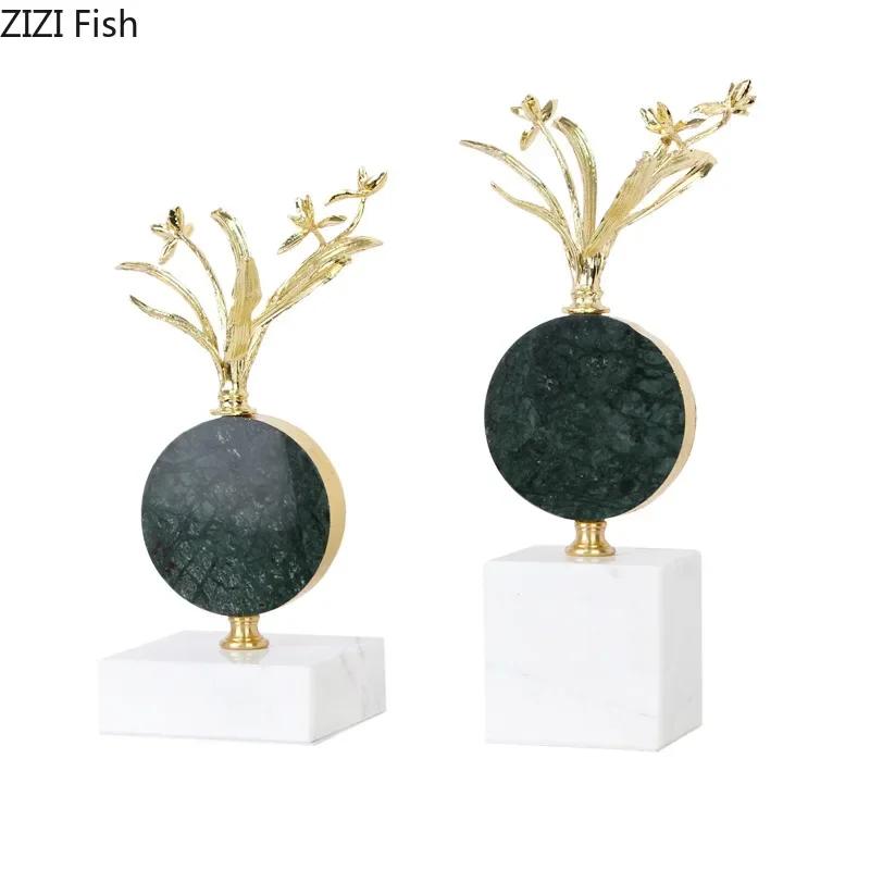 Creative Gold-plated Alloy Flower Ornaments Desk Decoration Modern Crafts Golden Flower Crystal Sculpture Room Aesthetics Decor