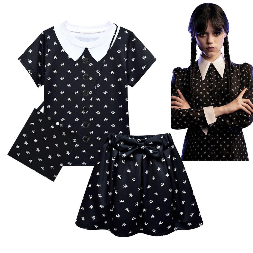 The Addams Family Wednesday Cosplay Costume Black Dress For Halloween Party