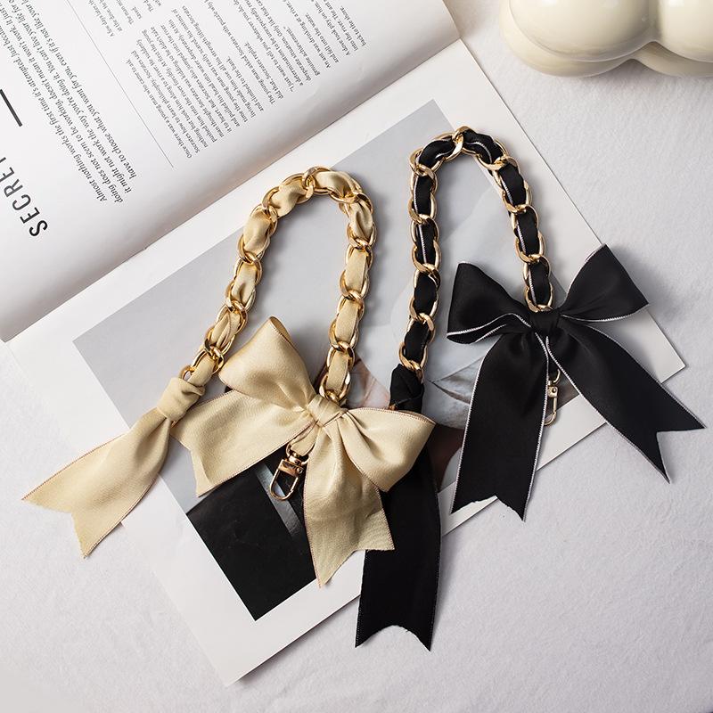 35cm DIY Bag Chain with Silk Scarf Metal Hand Chain Bow Decorative Chain Strap Transformation for Hand Carry Bags