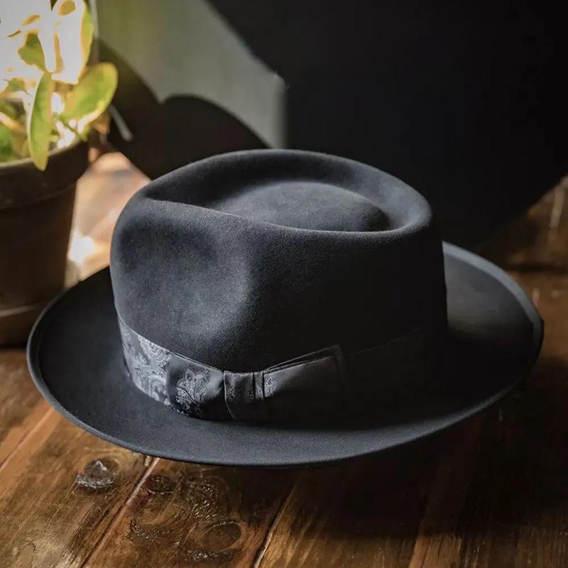 

Cross-Border British Style Sheep Felt Hat Fashion Versatile Satin Bow Webbing Wool Top Hat Men And Women Travel Wool Gentleman L（58-60cm） чорний