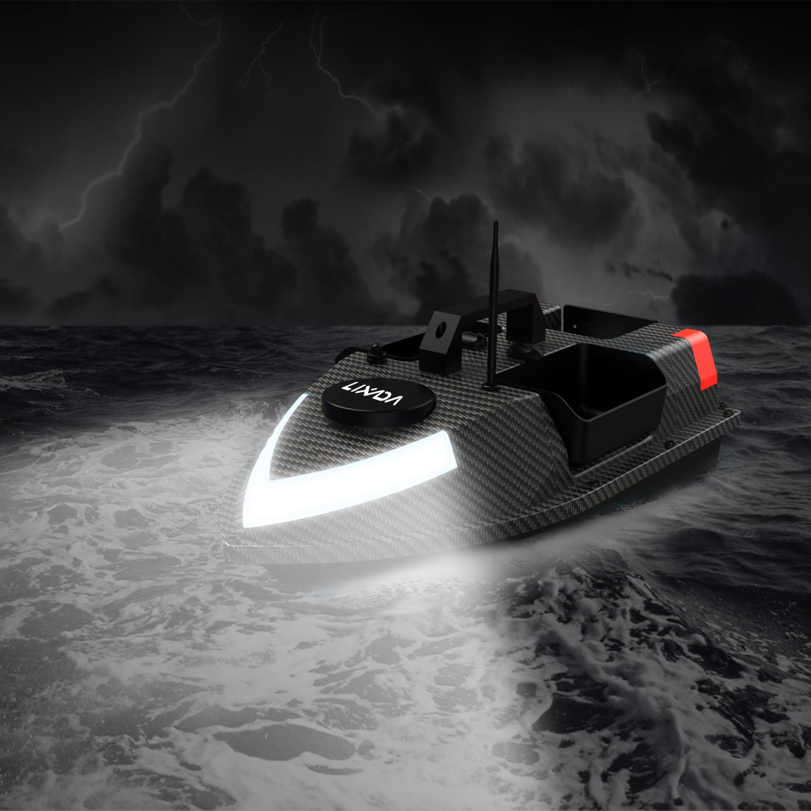 ERYUE Bateau D'appâts RC 600m – 3 Conteneurs, GPS 99 Points, Batterie 5200 MAh, LED 7 Couleurs, Pour Pêche En Mer