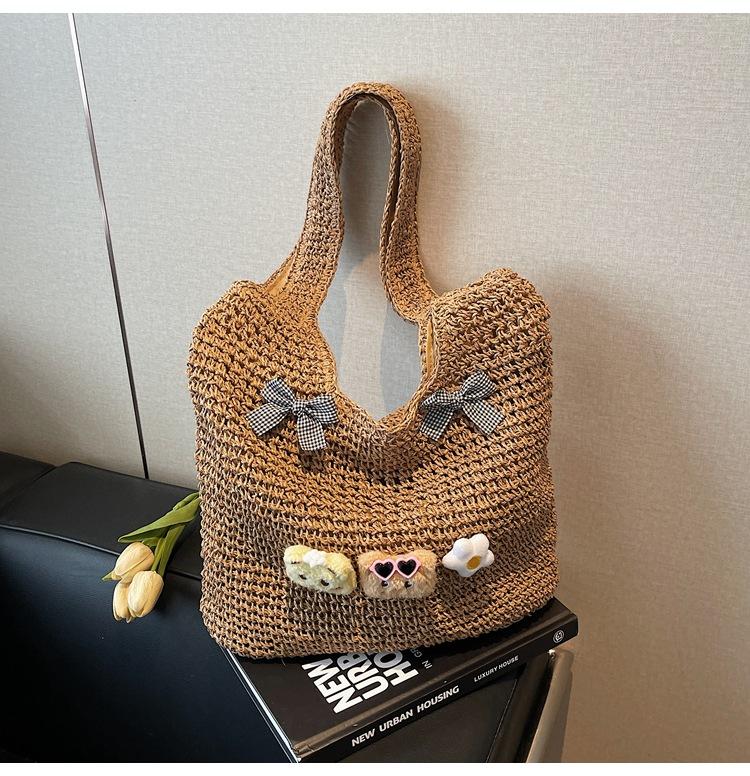 

New woven bag cute bow beach bag fashion straw one shoulder straw tote bag хаки