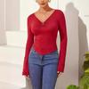 Autumn Winter Solid Slim Base Layer T Shirt Long Sleeve Shirt Women's Sexy V Neck Fashion Daily Basic Office Lady Casual Slim Fit Ladies Elegant Top
