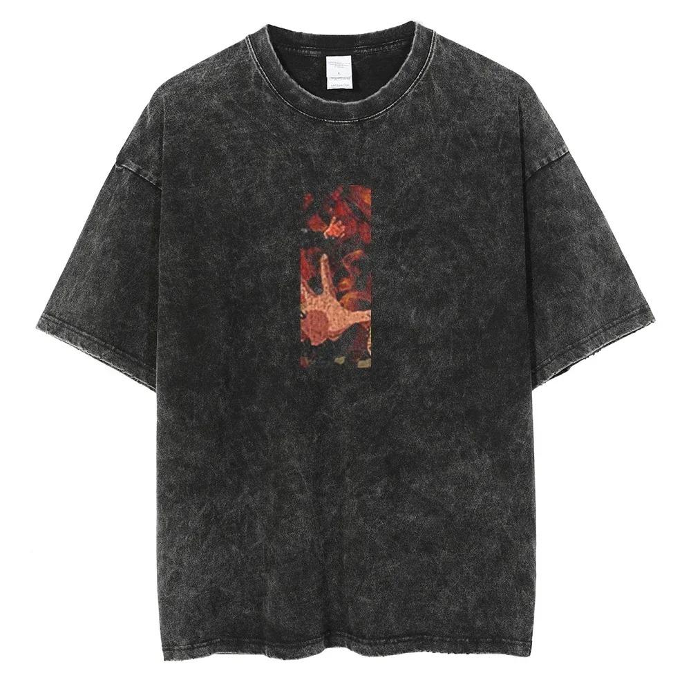 

2026 Washed Anime Graphic Print Short Sleeved Round Neck Y2k Tshirt Unisex Clothing New in Top & Tees Unisex T-Shirt XXXL жовтий