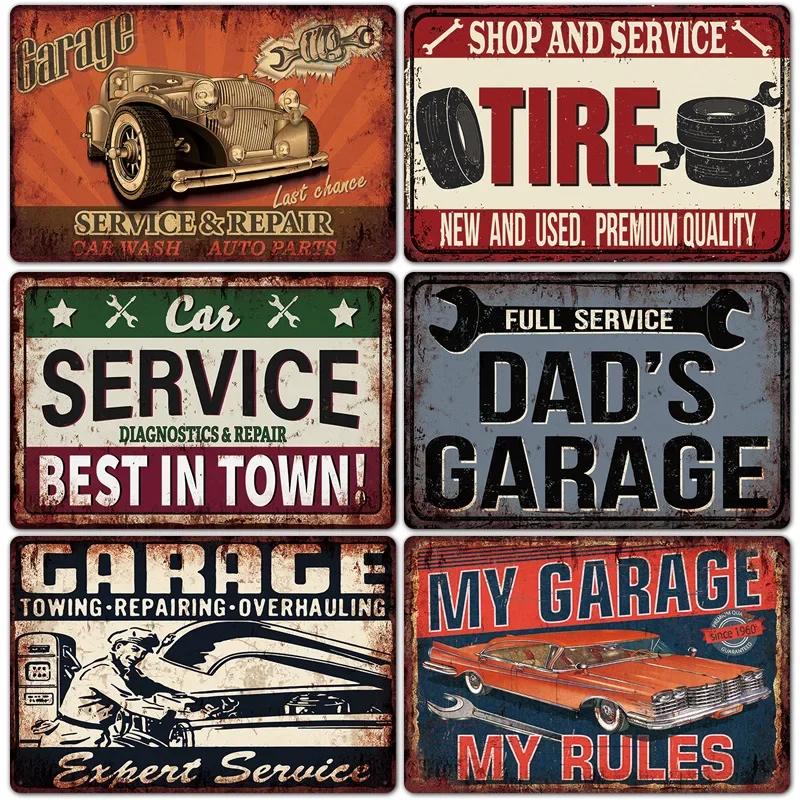 Garage Car Signs Vintage Metal Tin Sign Decor Repairing Car Tools Decorative Wall Plate Iron Crafts Tinplate Poster Rust Plaq
