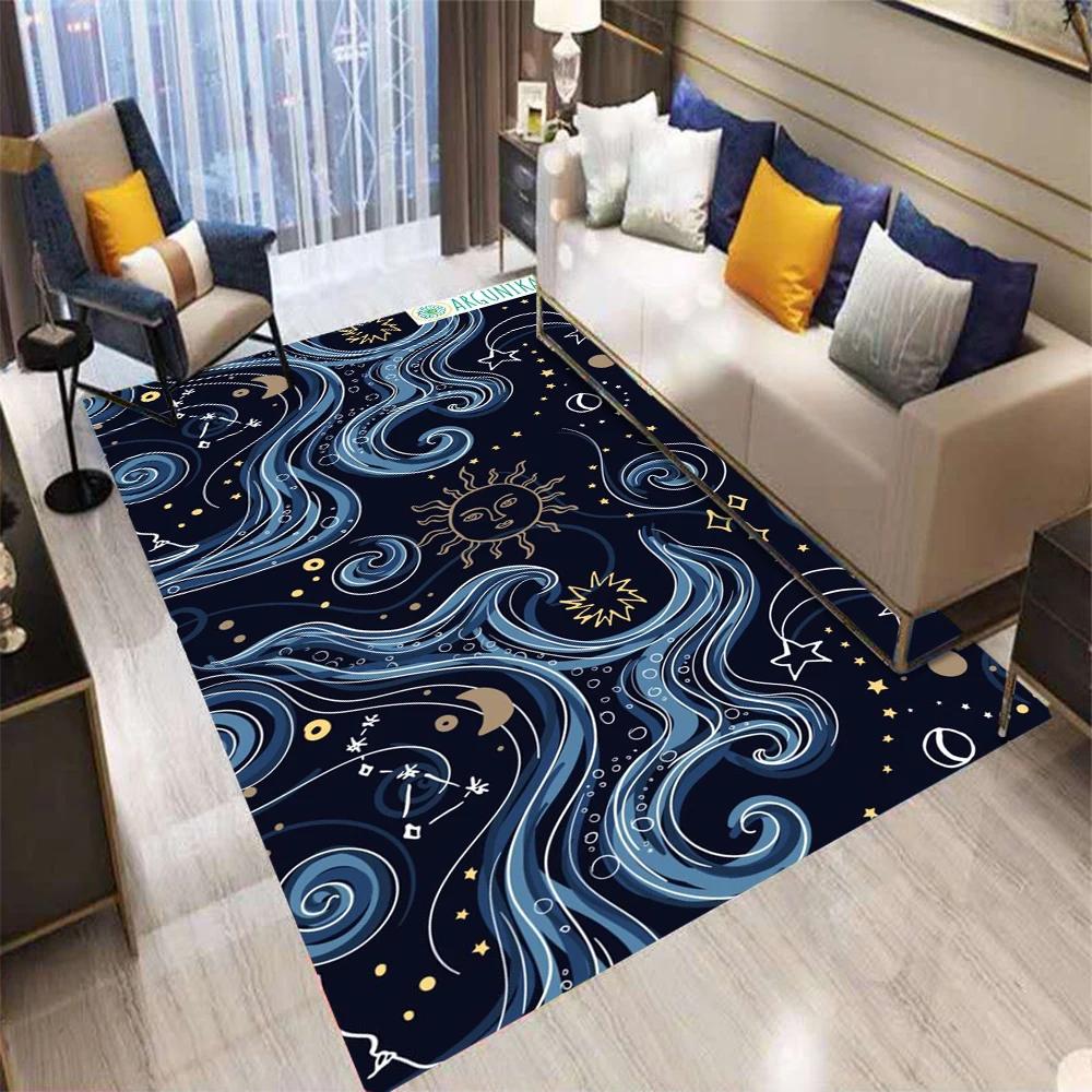 Retro Bohemian Moon Starlit Sky Area Rug Non-Slip Carpet for Living Room Bedroom Sofa Kitchen Entrance Door Mat Home Decor