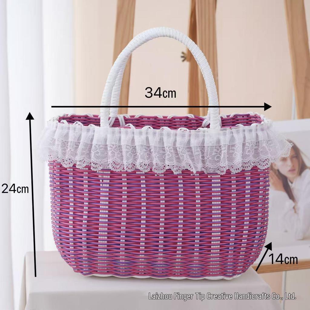 Colorful Woven Plastic Basket: Handheld Souvenir Gift, Imitation Rattan, Ladies' Bath & Storage Basket