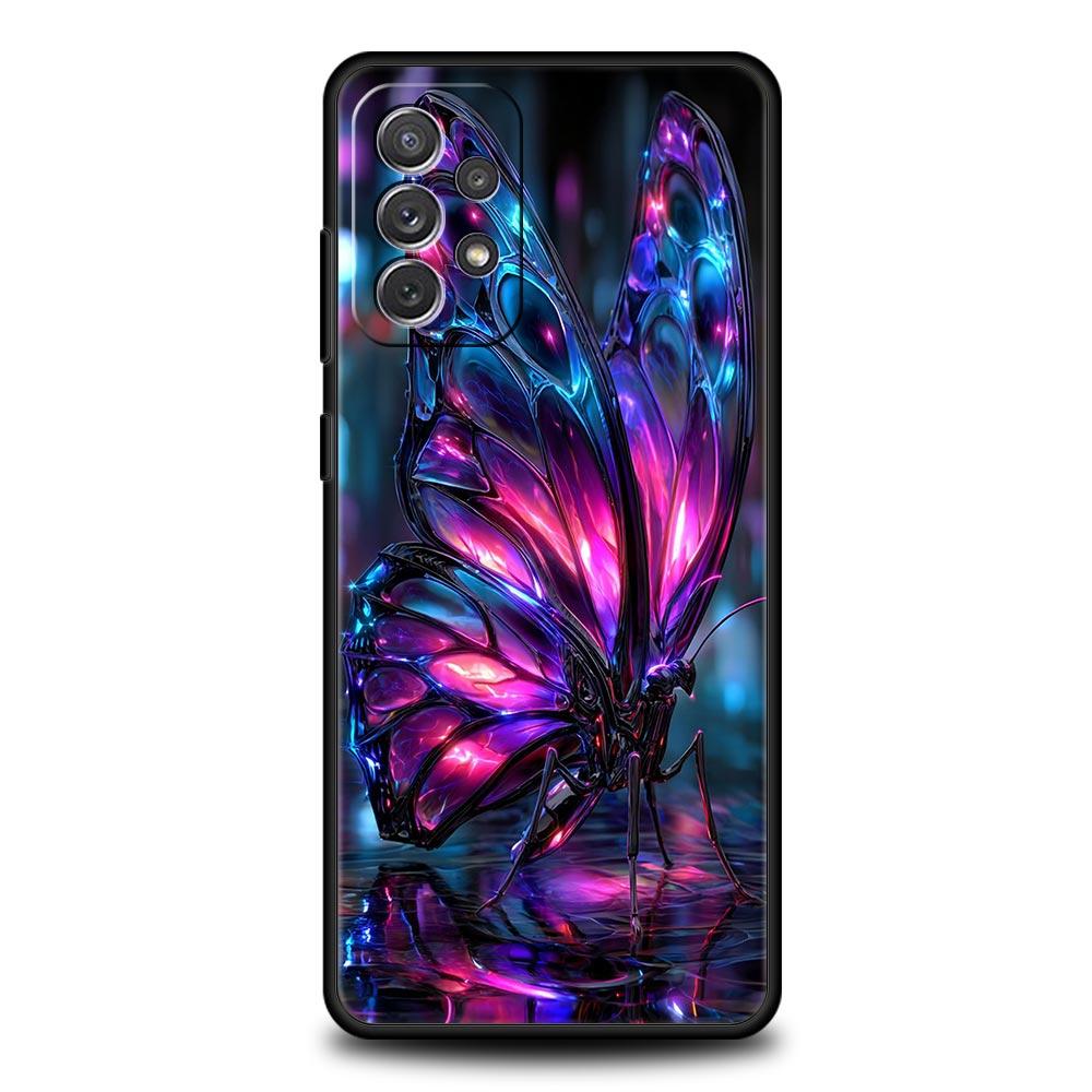 Art Purple Butterfly Phone Case for Samsung Galaxy A55 A35 A15 A14 A13 A25 A54 A51 A71 A72 A73 A32 A52 A41 5G Soft TPU Shell Bag