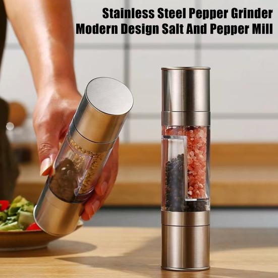Dual Spice Grinder 2-in-1 Stainless Steel Manual Pepper And Salt Mill with Ceramic Core Adjustable Coarseness Seasoning Tool for Kitchen Travel Use