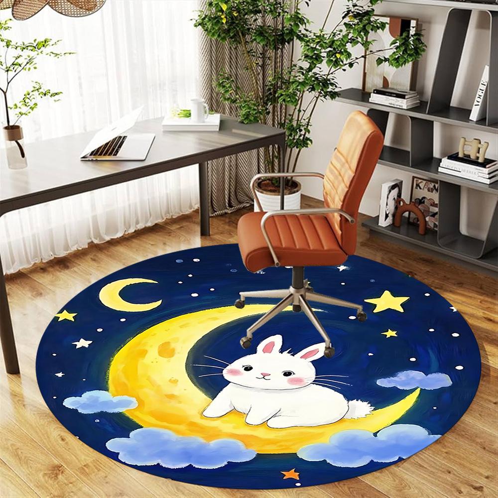 1pc Rabbit Moon Round Chair Mat Office Area Rug - Non-Slip, Floor Mat for Office, Bedroom, and Indoor Decor P127109