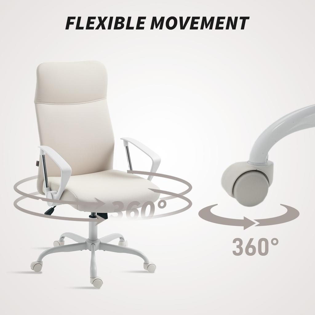Fabric High Back Office Chair - Cream White