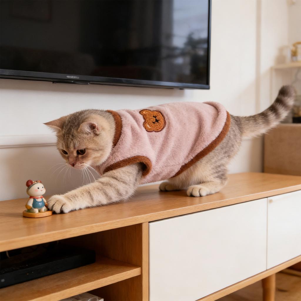 Warm Plush Cats & Dog Clothes For Winter, Cute Embroidered Pet Sweater With Soft Fleece, Comfortable Cold Weather Outfit For Small Pet