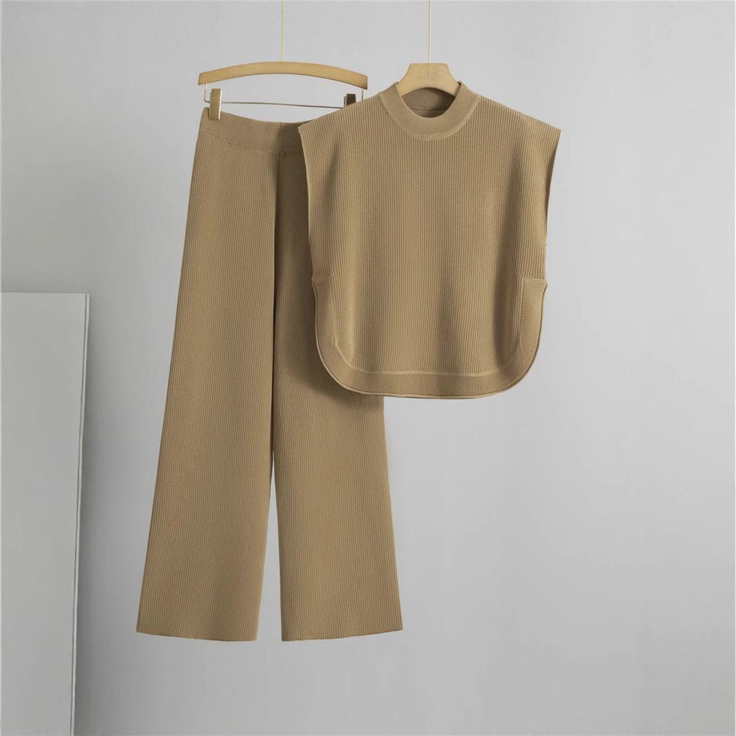 

Summer Fashion Women s Sleeveless Knit Top & Wide-Leg Pants Two-Piece Set One Size