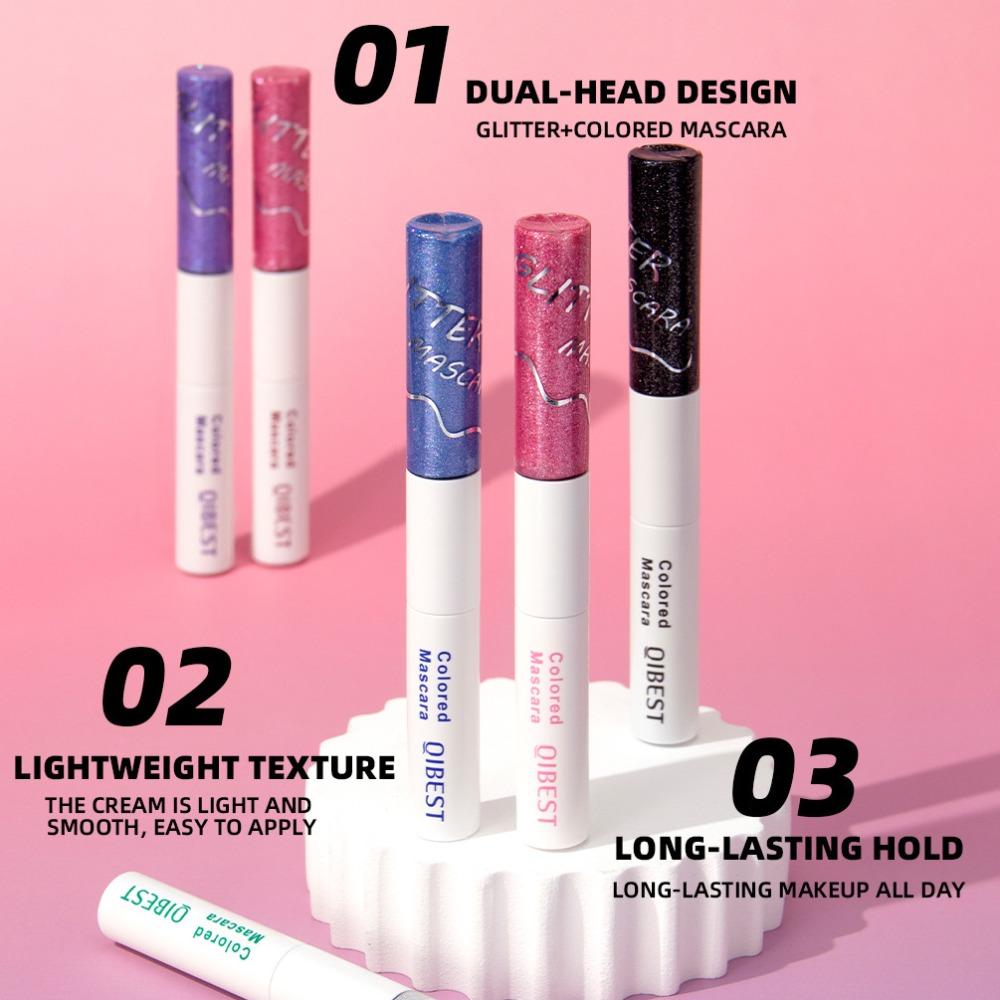 2-in-1 Doppelköpfiger Mascara Glitzer Schimmer & Matte Farbe Wasserfest Wischfest Wimpern Make-up 6 Farbtöne