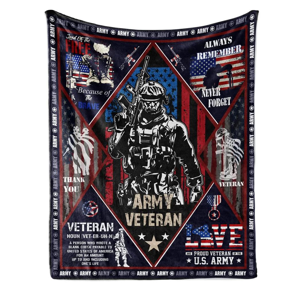 Veterans Gift Blanket, Sea, Land And Air Soldier Printed Decorative Flannel Blanket