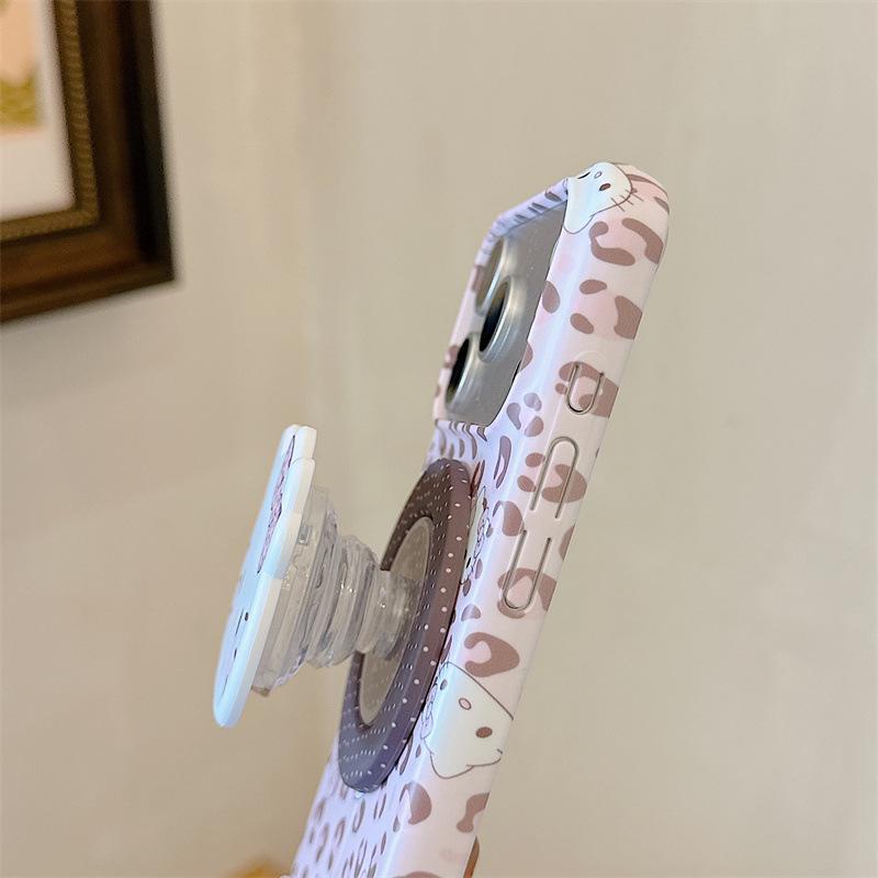 Pink Leopard Cat Magnetic Stand Case for iPhone 17/16 Pro Max/15 Pro