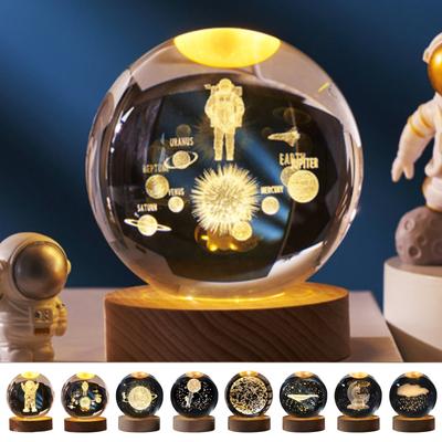 Kristallkugel-Nachtlichter, leuchtender Planet, Galaxie, Astronaut, 3D-Mond-Tischlampe, USB-Atmosphärenlampe, Tischdekoration, Kindergeschenke