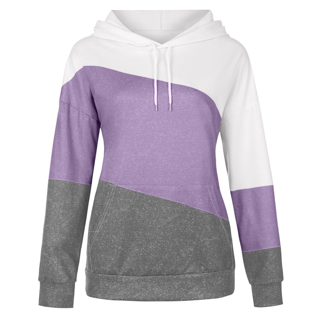 Women's Casual O-Neck Contrast Color Long Sleeve Top Pullover Sweatshir