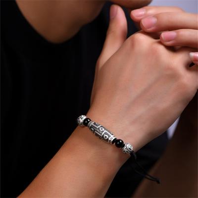 Gewebtes Armband für Männer, Schmuck, Vintage-Stil, geschnitzte Blumenperlen, handgefertigte Armbänder, männlicher Persönlichkeitsschmuck für Freund, Geschenk
