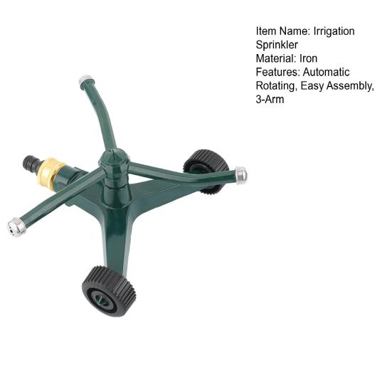 3-Arm-Metallsprinkler, automatischer rotierender Sprinkler mit Radstand, wirbelnder Bewässerungssprinkler für Garten, Hof, Rasen