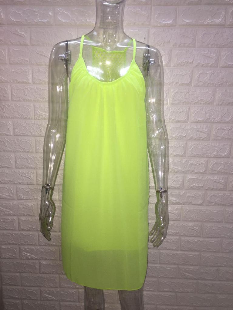 Abito in Chiffon Senza Schiena Patchwork a Quadretti Canotta Taglie Forti da Donna