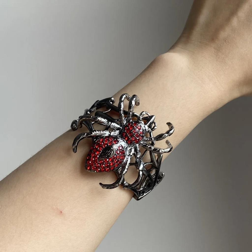 Gothic Dark Hollow Red Spider Bracelet Spider Web Bracelet Stretch Bracelet