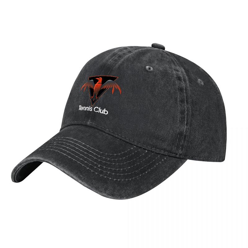 Tennis Club Logo Washed Canvas Baseball Cap Dark Gray Adjustable Fit Sporty Design Classic Style Outdoor Wear Fashion Accessory