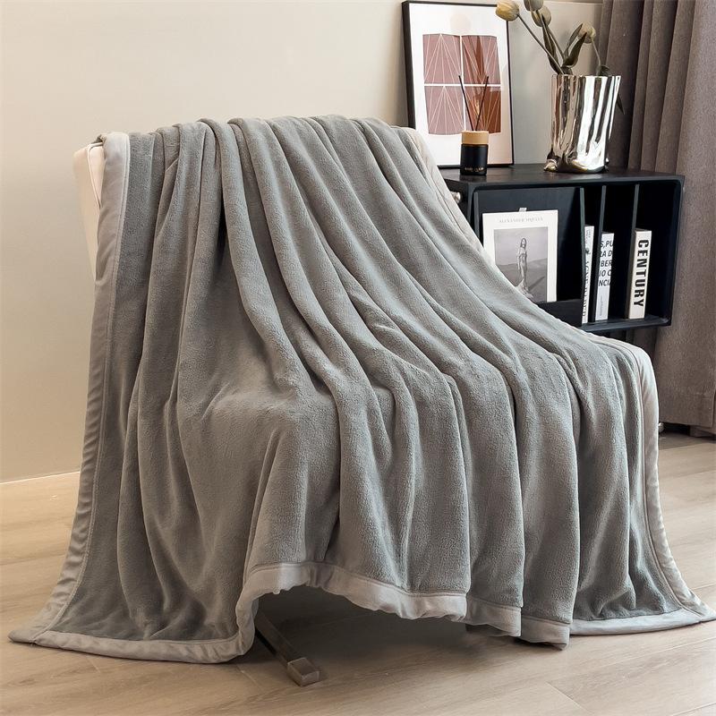 Double Layer Solid Color Milk Velvet Blanket Autumn Winter Thicken Warm Plush Blanket for Bed Sofa Single Double Thick Bed Sheet
