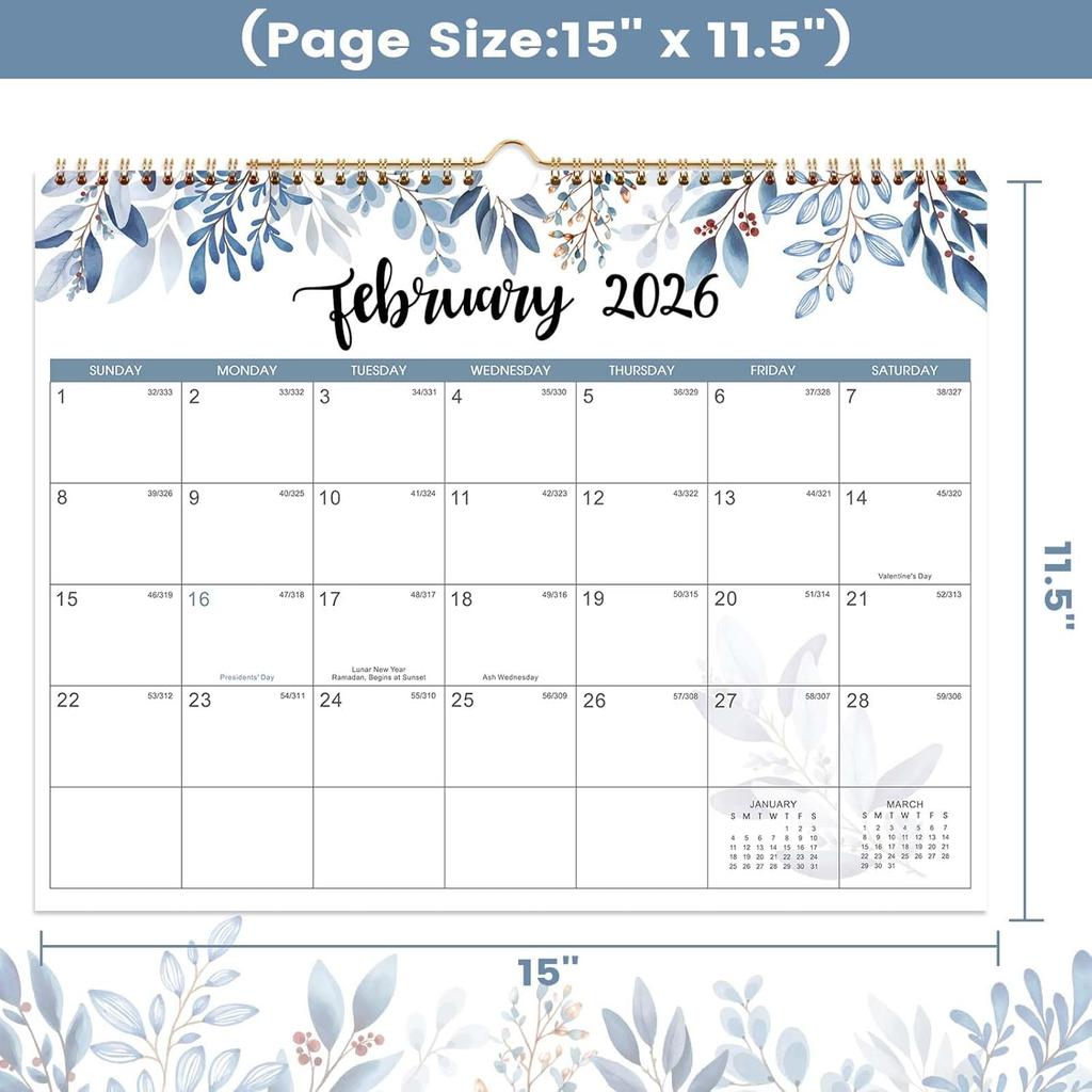 2026 Calendar - 2026 Wall Calendar 12 Month from Jan. 2026 to Dec. 2026, 14.8'' x 11.5'', 2026 Monthly Planner with Ample Blocks for Writing,