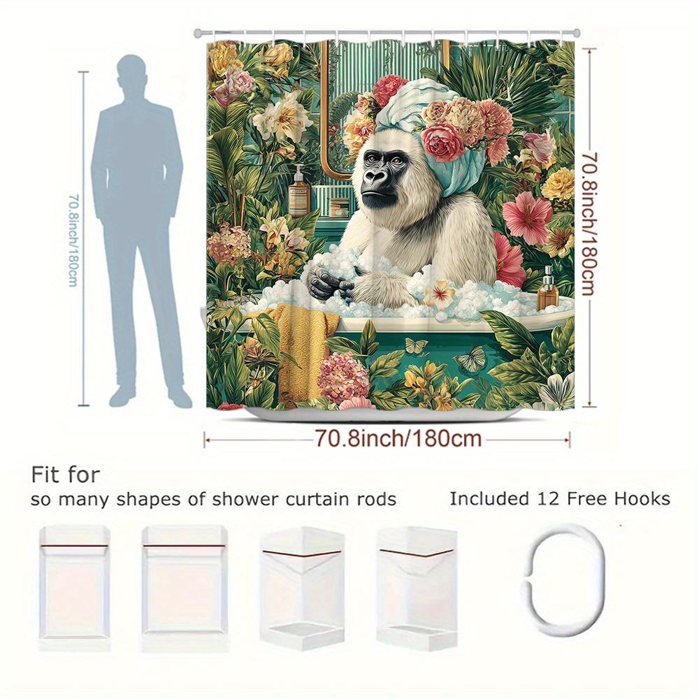 1Pc Tropical Style Gorilla Pattern Shower Curtain Mountains And Natural Flowers Decoration Bathroom Decor Polyester Fabric Conta