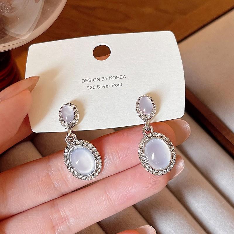 Korean popular sweet temperament opal water drop earrings light luxury niche high-end diamond stud earrings