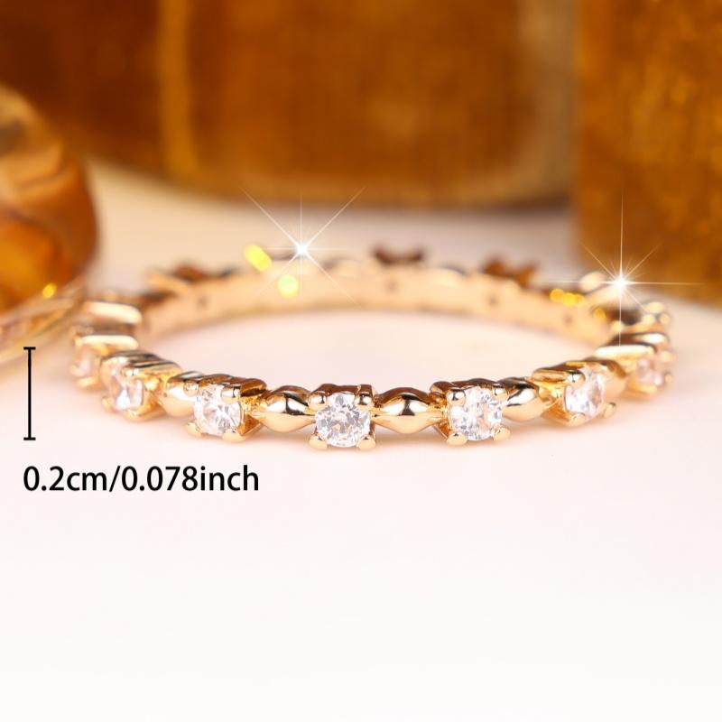 Delicate Gold Color Alternating Zircon Band Ring for Women Wedding Banquet Daily and Party