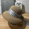 Elegant Polka Dot Bow Dome Female Hepburn Spring Summer Beach Hat Sunshade Sunscreen Straw Sun Hat