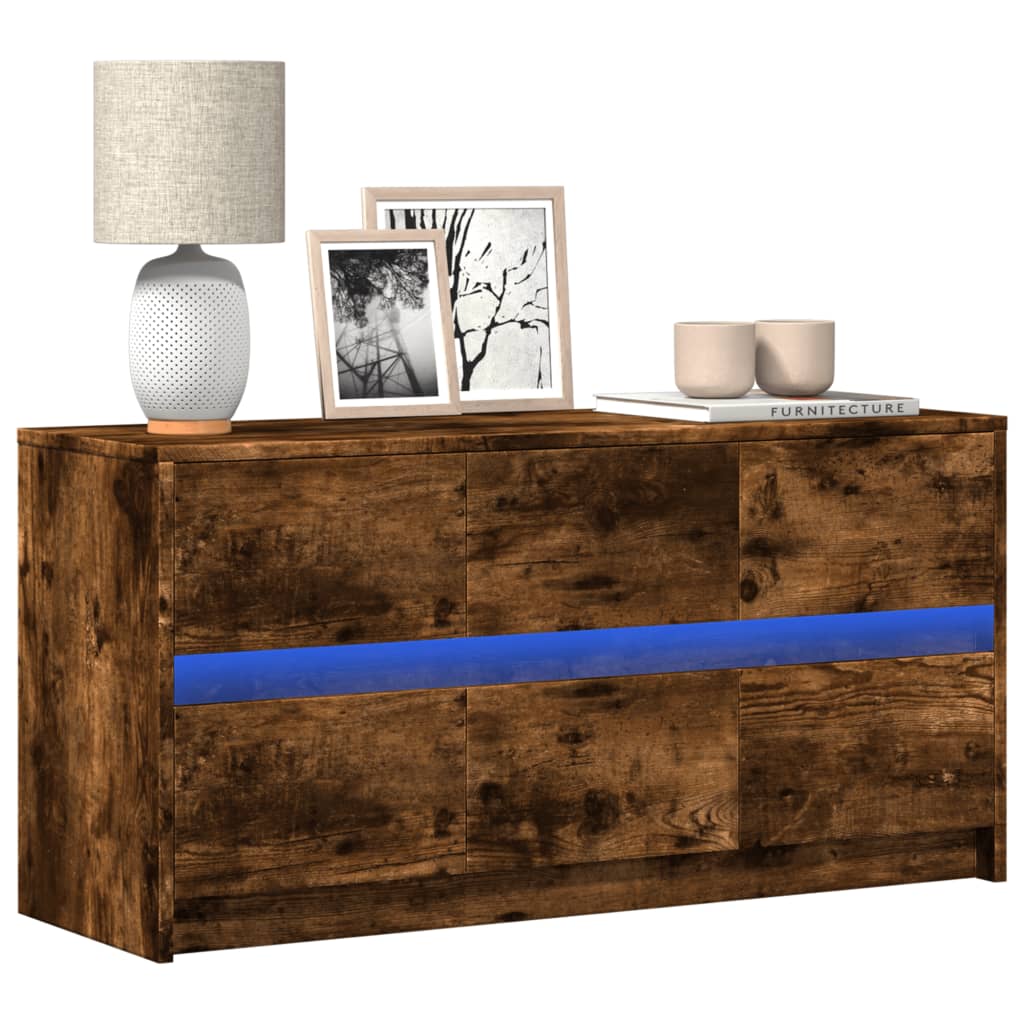 TV Cabinet with LED Lighting Smoked Oak Finish 100 x 34 x 50 cm