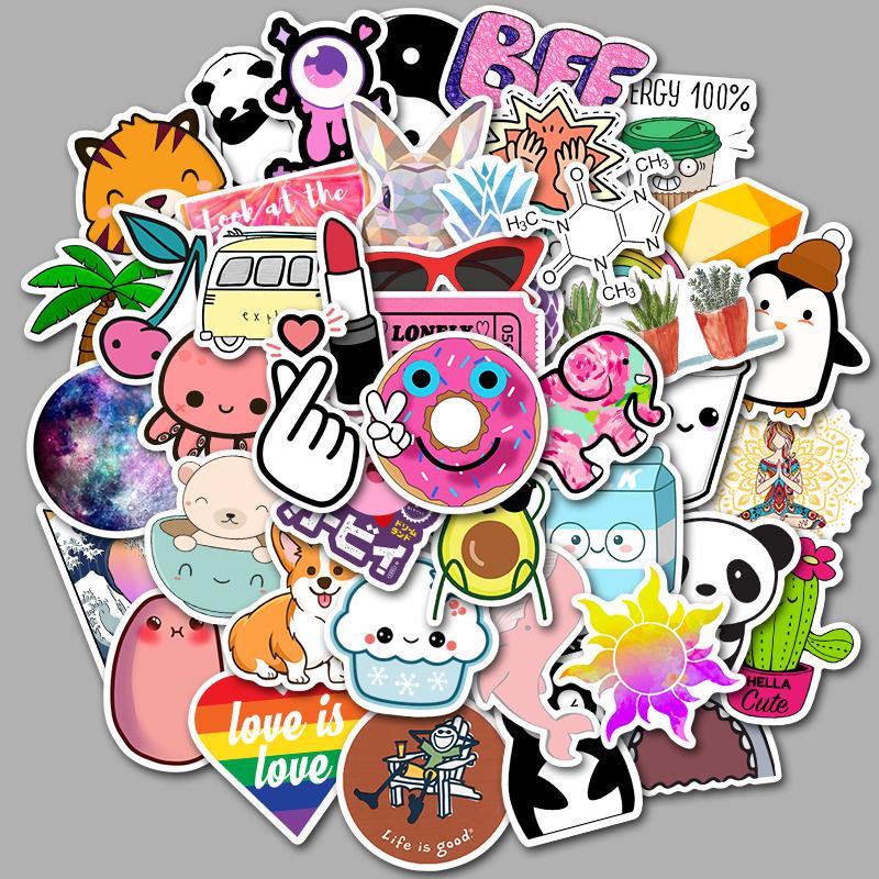 50 Purple Cartoon Graffiti Stickers for Suitcase, Water Bottle, Skateboard, Refrigerator - Waterproof and Mixable Decals