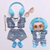 17cm Labubu Doll Outfit Set Blue Plaid Shirt White Tee Ripped Jeans Necklace Glasses Headphones Shoes 7pcs