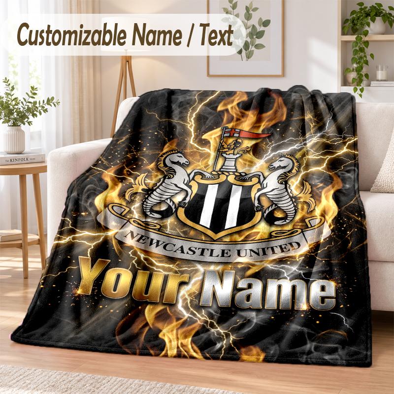 Custom Text Flannel Blanket Newcastle United FC Print Warm Cozy Blanket Home Sofa Bedding
