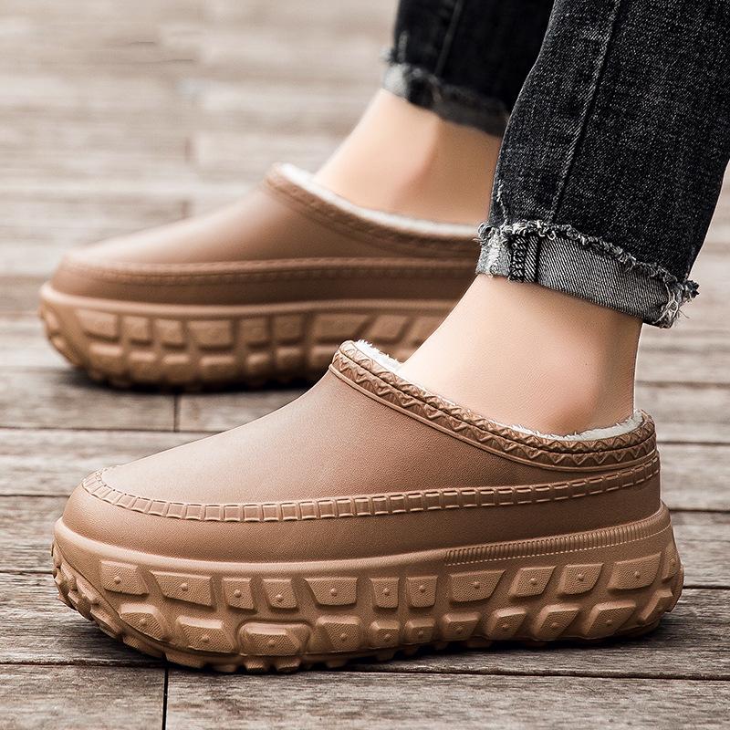 

Men s and women s cotton slippers tire thick-soled men s winter non-slip velvet warm couple cotton shoes waterproof and heightening cotton drag 44-45