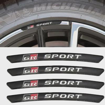 4pcs X Aluminium GR Sport Logo Wheel Rim Stickers Decals For Toy-ota GRSPORT Emblem Badge YARiS Corolla RAV4 Camry Prado Highland