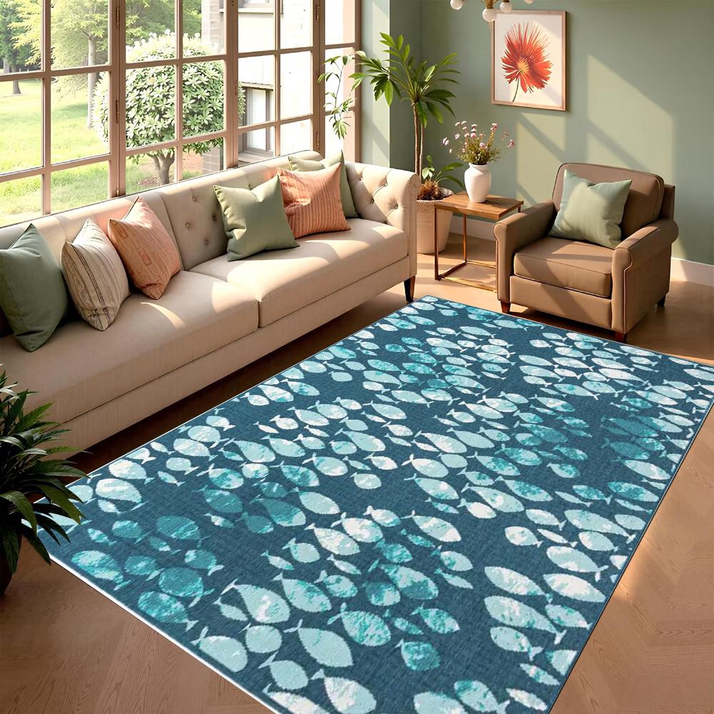 Blue Fish Carpet Ethnic Style Nordic Style Carpet Indoor Bedroom Living Room Soft Decorative Door Mat Rug 40x60cm
