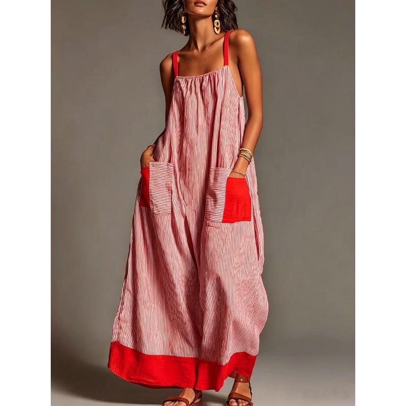 QICED Women's Fashion Suspenders Sleeveless Summer Spring Solid Color Print Casual Dresses Casual Chic
