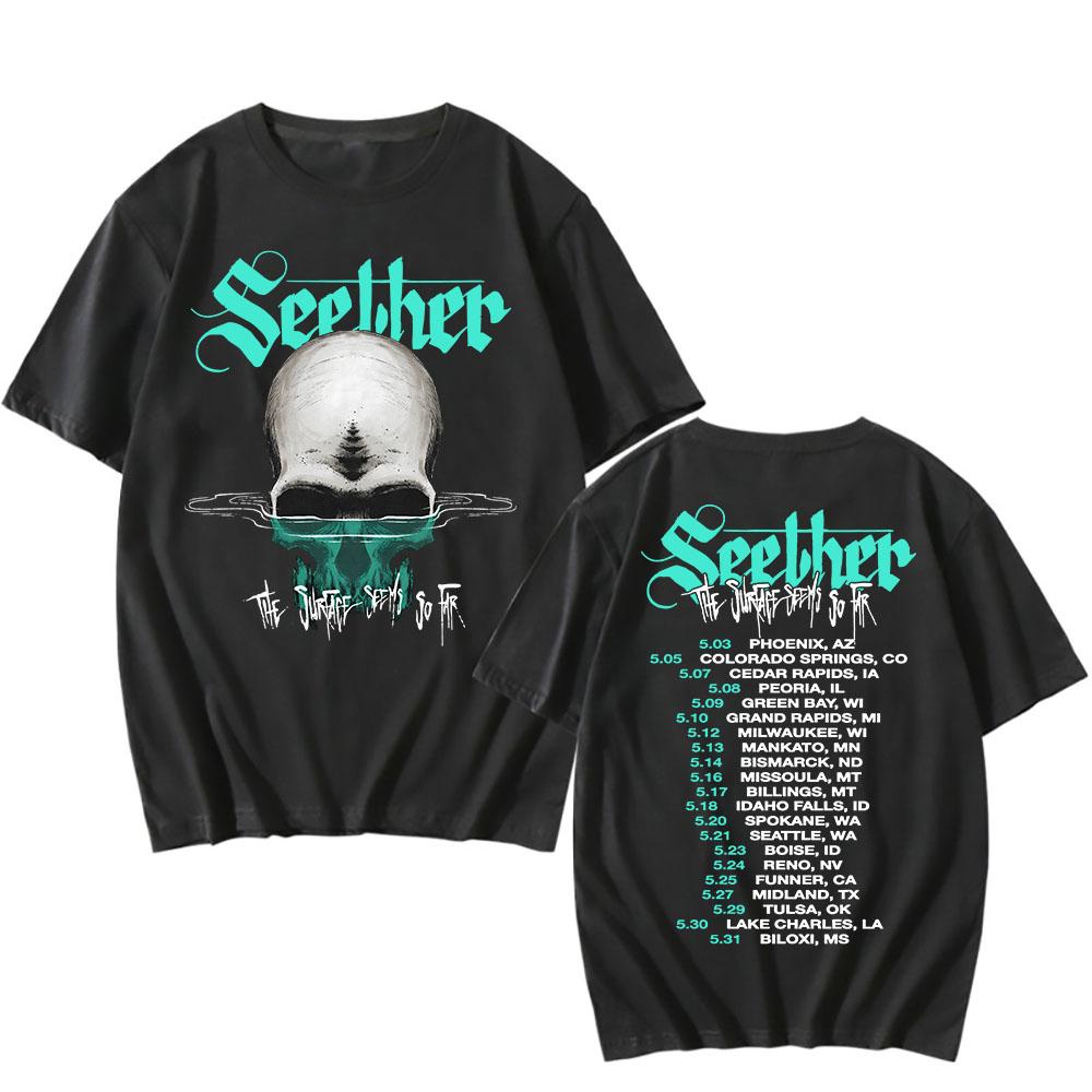 Cotton Tees The Surface Seems So Far Tour 2025 T-shirt Seether Rock Band Printing Tshirts Short Sleeve Summer Unisex Streetwear