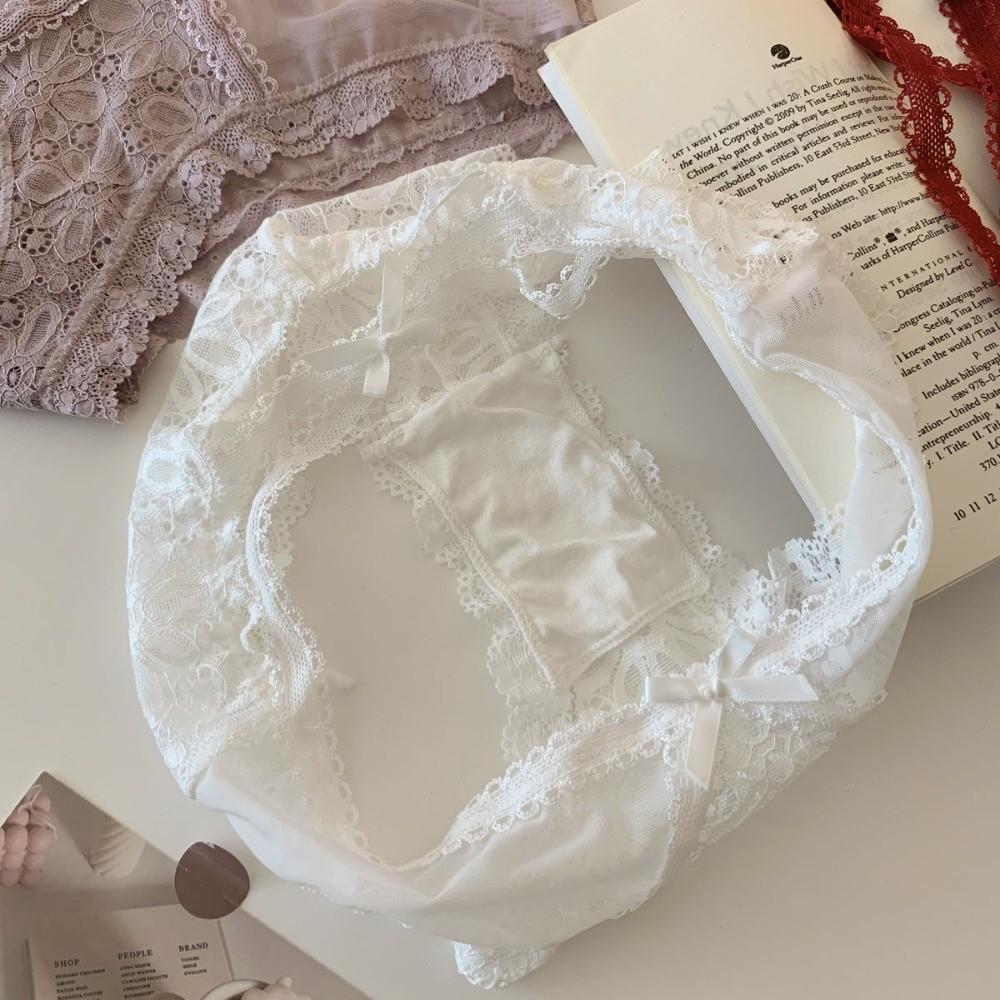 Fashion Bow Lace Flower Panties Low Waist Hollow Lace Mesh Briefs Transparent French Style Briefs Gifts