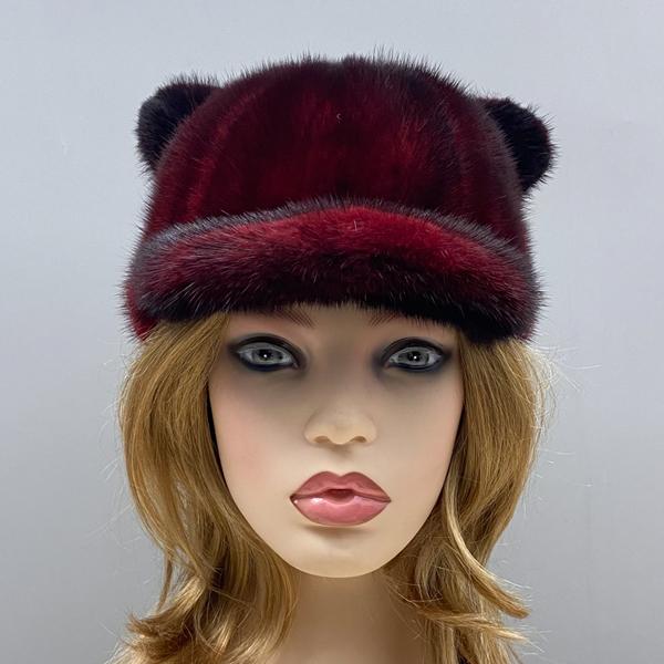 

Натуральная норковая шапка-ушанка женская зимняя милая стильная теплая шапка с хвостом для девочек One Size винный
