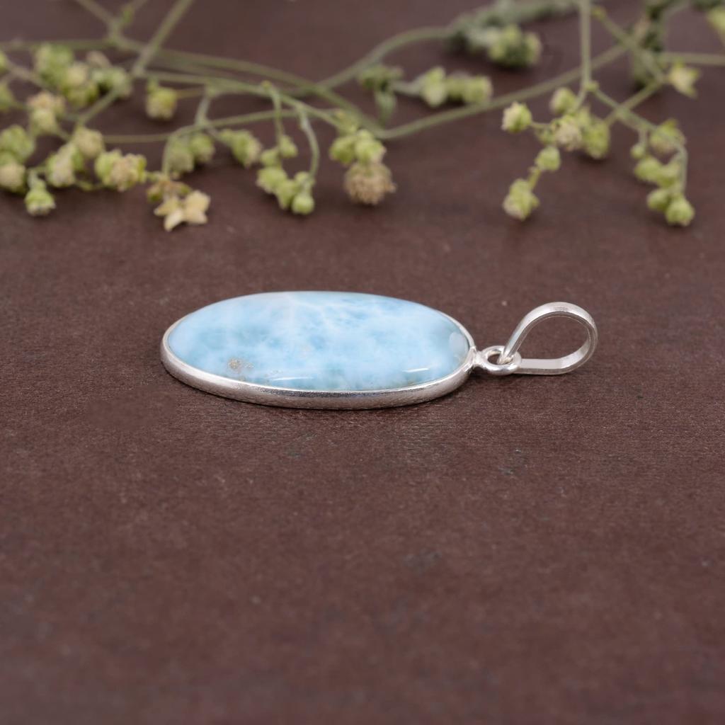 925 Sterling Silver, Larimar Pendant, Oval Pendant, Handmade Jewelry, Gift For Her, Healing Pendant, Birthstone Gift, Reiki Pendant