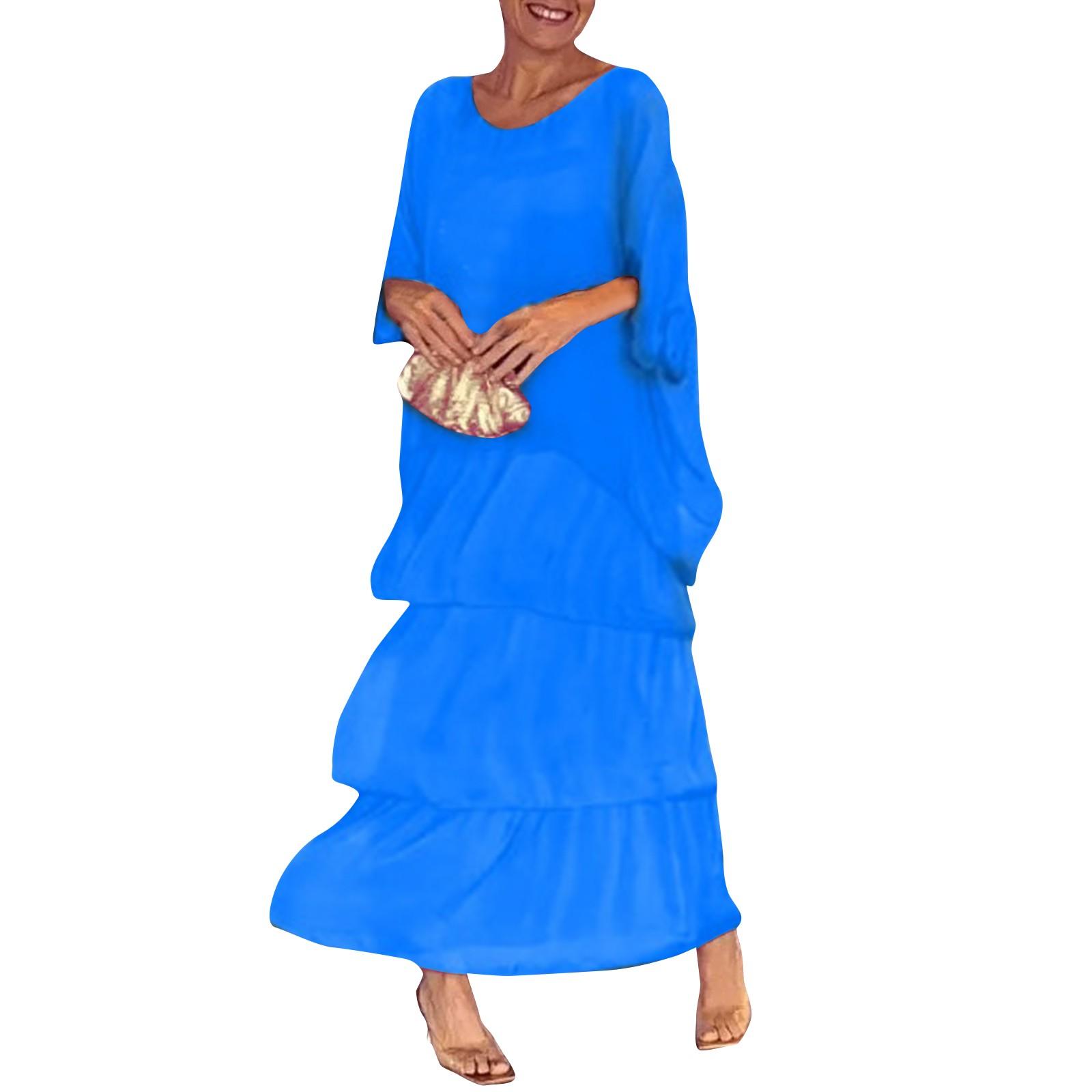 

Женское модное шифоновое длинное платье с сетчатым рукавом и круглым вырезом XXXXL синий