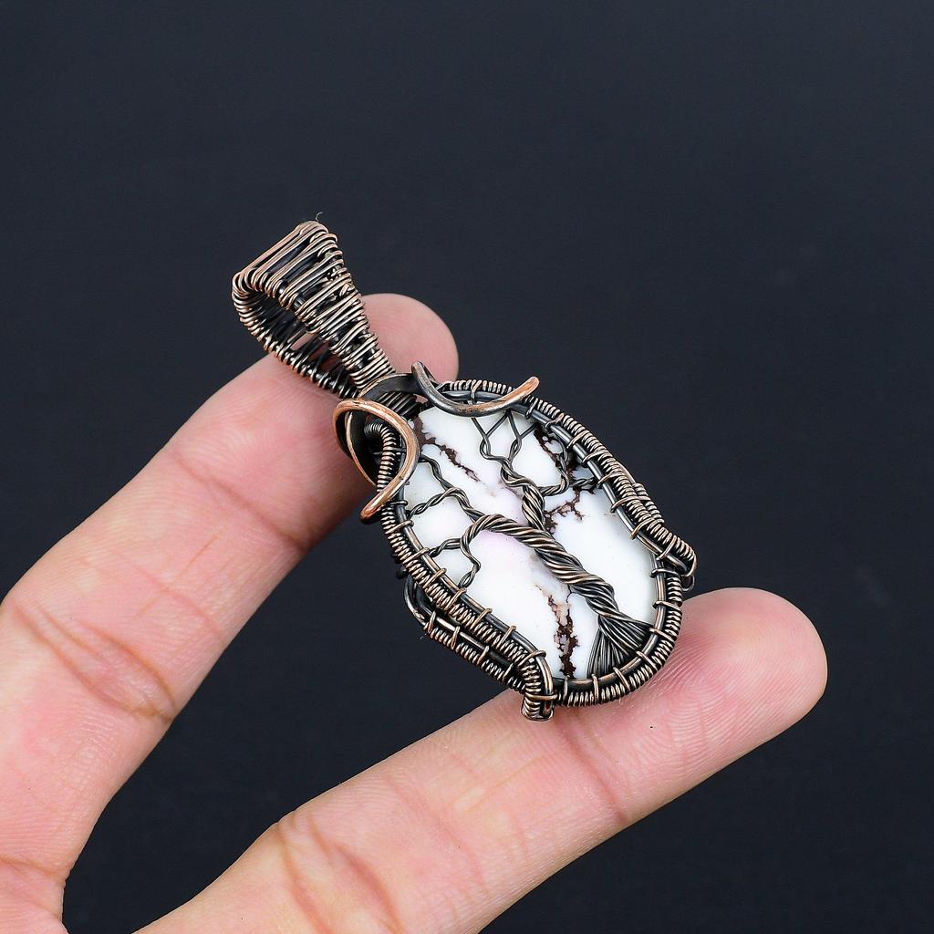 White Coral 999 Copper Wire Wrapped Pendant, Handmade Gemstone Pendant Jewelry, Gifts For Wife Brand New Pendant