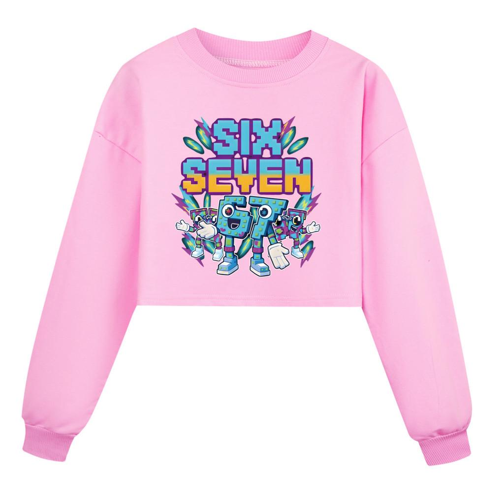 5220 Kinder Mädchen Steal a Brainrot 67 Six Seven Bedruckt Lässig Lange Ärmel Rundhals Sweatshirt Top