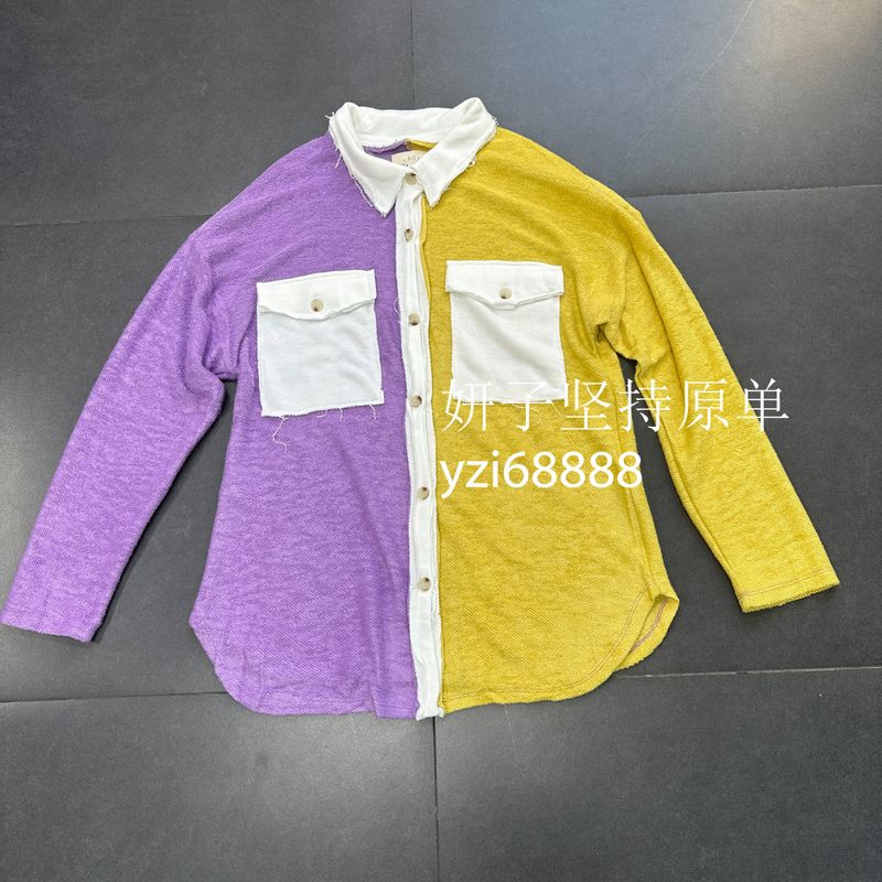 

Export Sports Style Towel Material Bright Yellow/Purple Contrast Color Plaid Soft Loose Version Lazy Casual Shirt for Women Purple/Yellow Contrast Color Shirt M